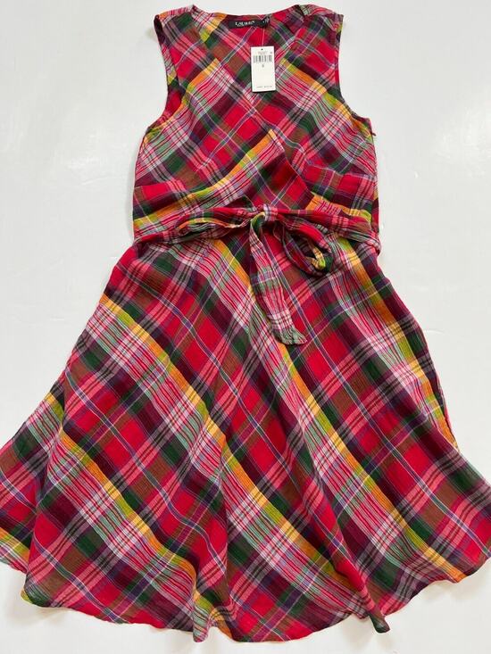 Lauren Ralph Lauren Dresses & Skirts - Lauren Ralph Lauren Pink Multi Plaid Crinkle Cotton Sleeveless Dress Size 8 NWT